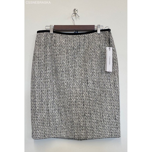 Calvin Klein‎ Gray White Women's Straight Skirt - Rear Zip - $89 MSRP - Size 12 - Picture 1 of 7
